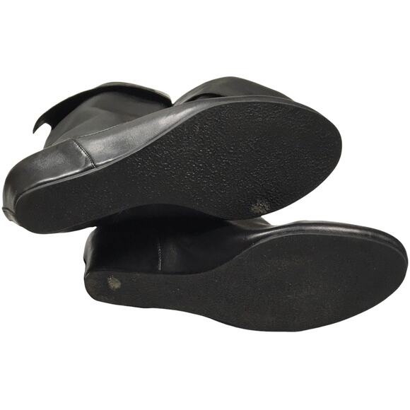 Crown‎ Vintage Lulu Knee-High Boots Black Faux Leather Foldover Wedge Women's 8 - Picture 6 of 12